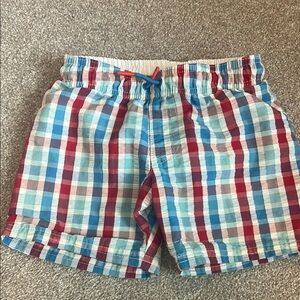 Cat & Jack Red and Blue Plaid Kids Swim Trunks